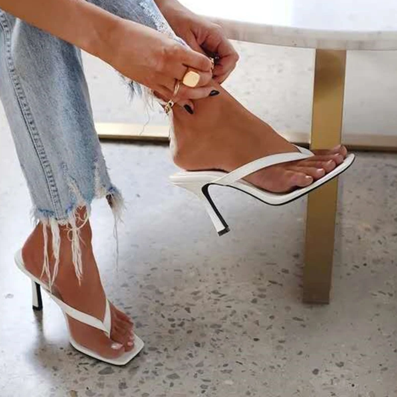 Ankle Strap Heels - Stylish Women's Heel Flip Flops Black