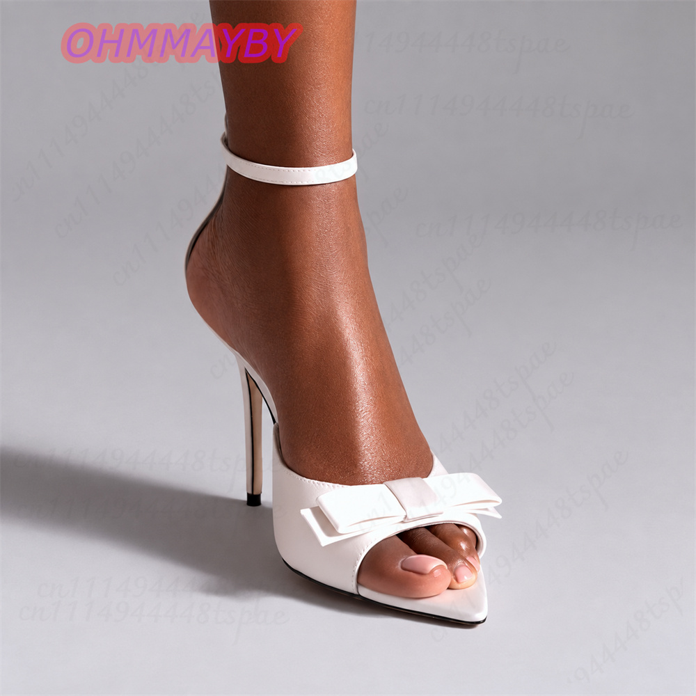 Kids Shoes Women - Women White Bow Pointed Toe Sandals