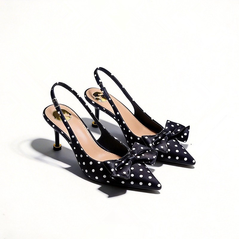 Women'S Shoes Kitten Heels - Women's Polka Dot High Heels Sandals