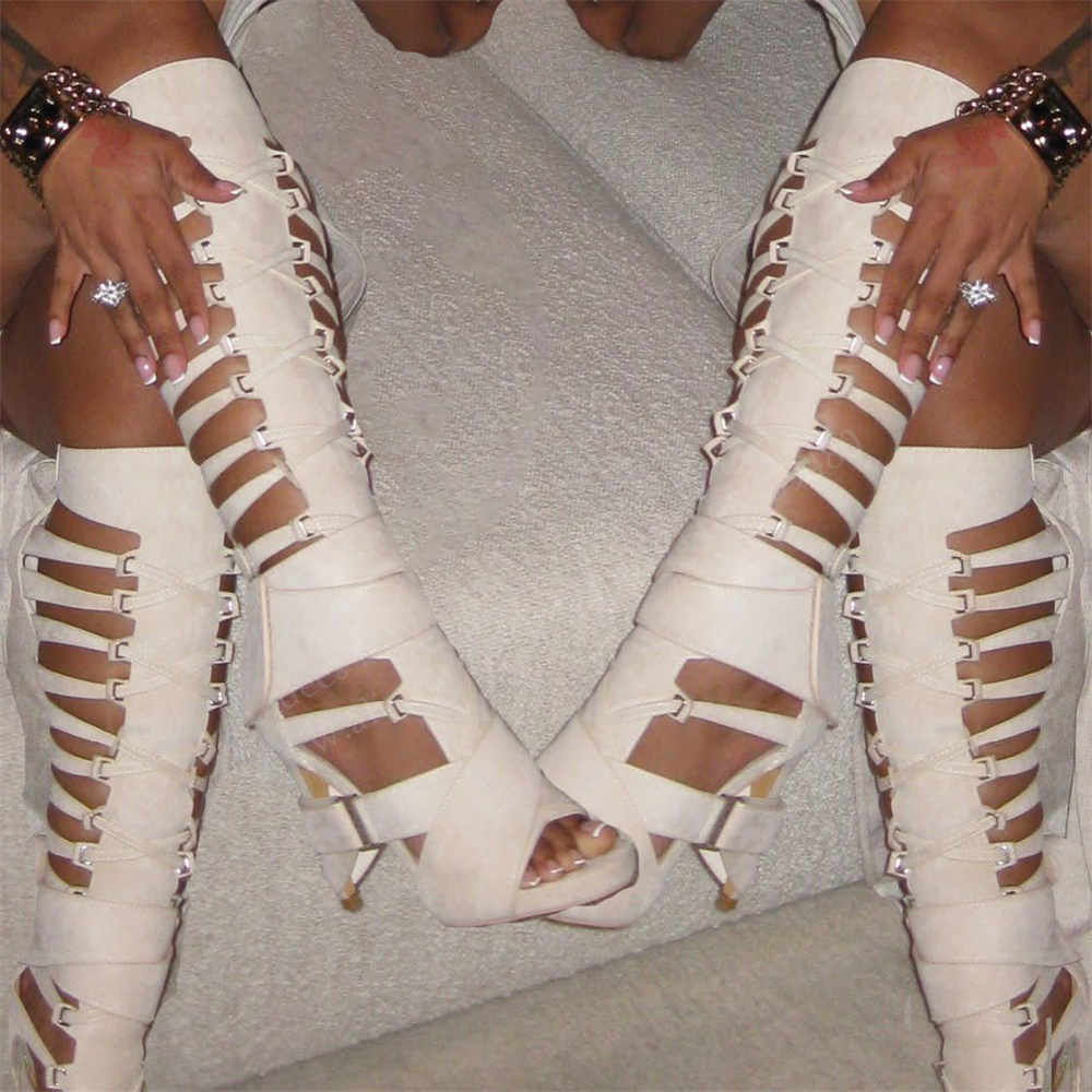 Gladiator Sandal Women - Gladiator Hollow Belt Buckle Knee High