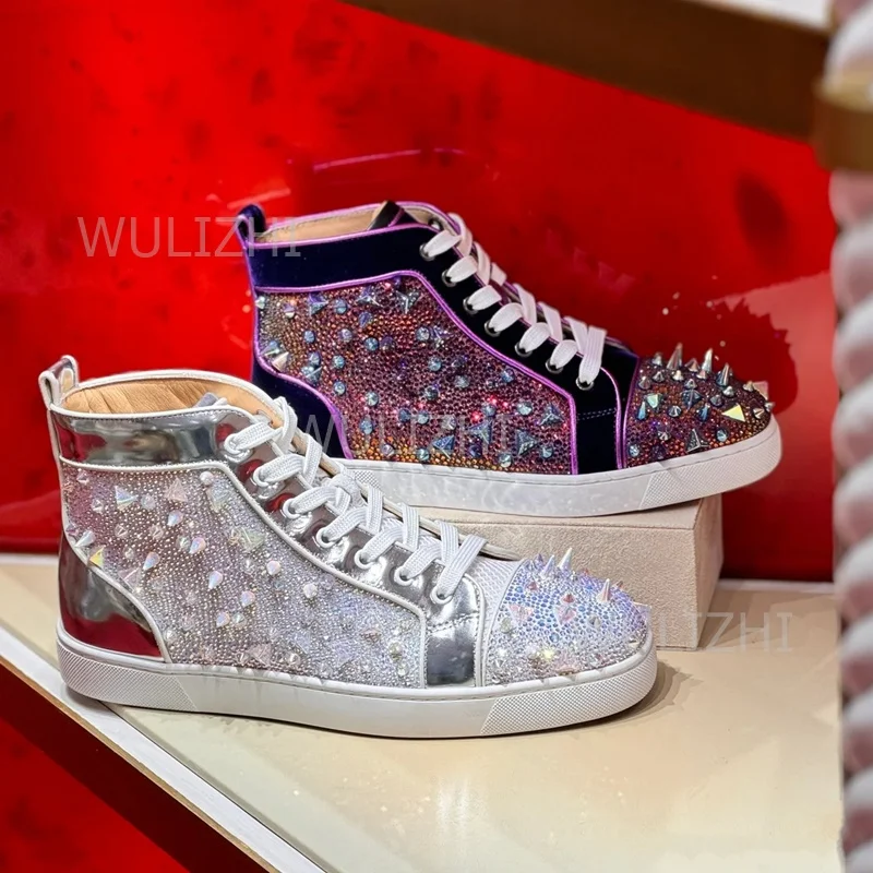 Women'S Shoes For Tennis - Dark Purple Crystal Rivet Men Sneakers