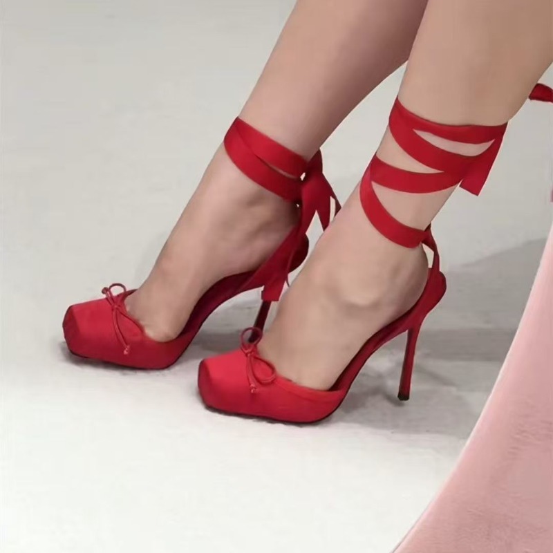 Red High-heeled Shoes, Women's - Ankle Strap Heels 评论和价格