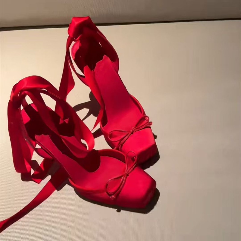 Red High-heeled Shoes, Women's - Ankle Strap Heels 评论和价格