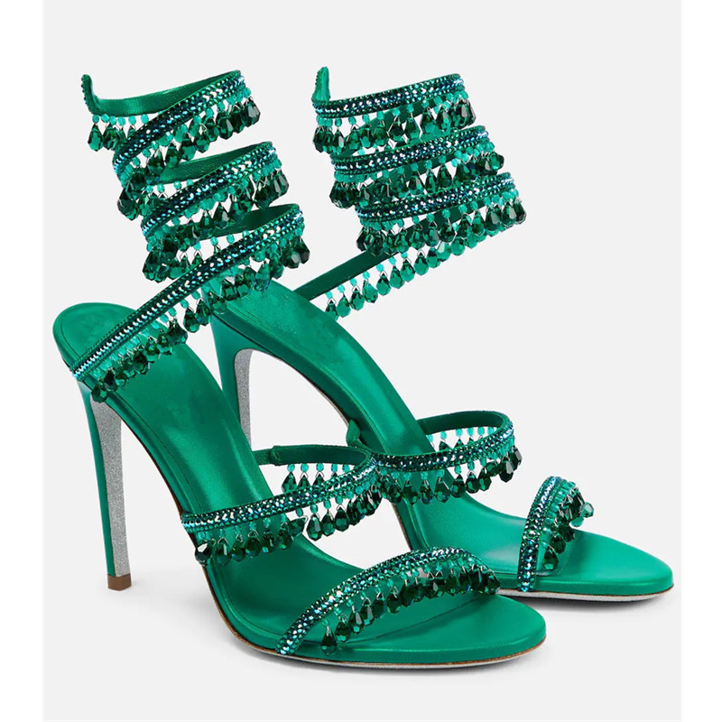 Sexy Green Crystal Fringe Stil - Ankle Strap Heels 评论和价格