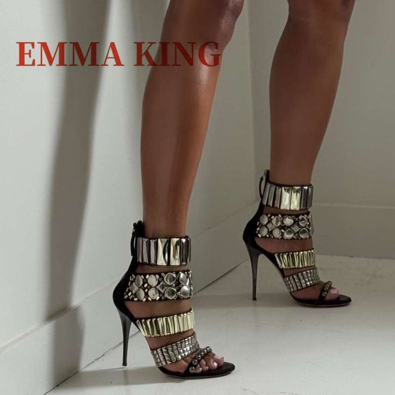 Black Embellished Ankle Strap  - Gladiator Sandal Women 评论和价格