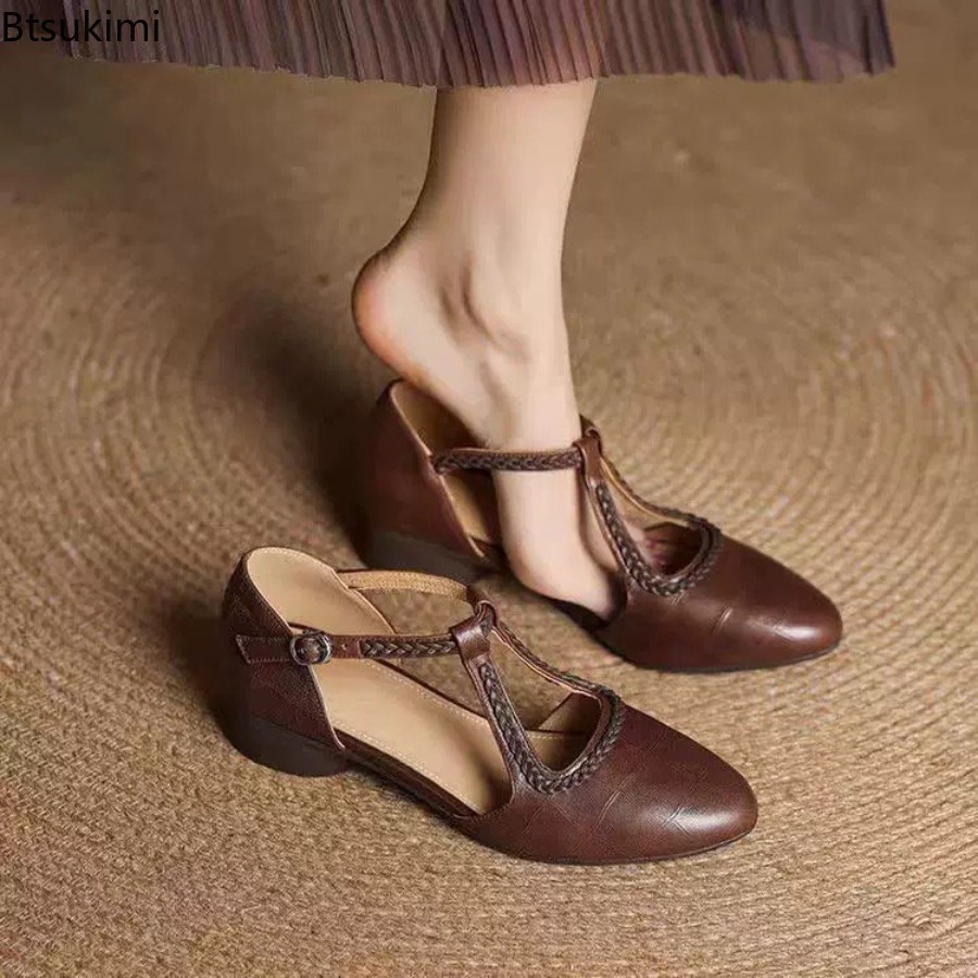 New Summer Women's Retro Hollo - Ankle Strap Heels 评论和价格