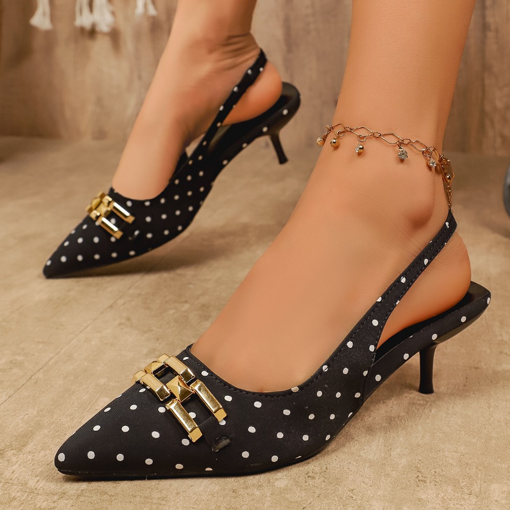 Black White Polka Dot High Hee - Women'S Shoes Kitten Heels 评论和价格