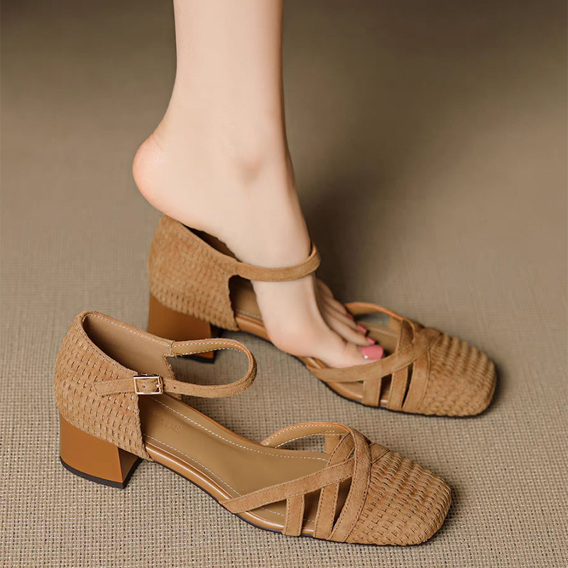 Retro Weave High Heel Sandals  - Ankle Strap Heels 评论和价格