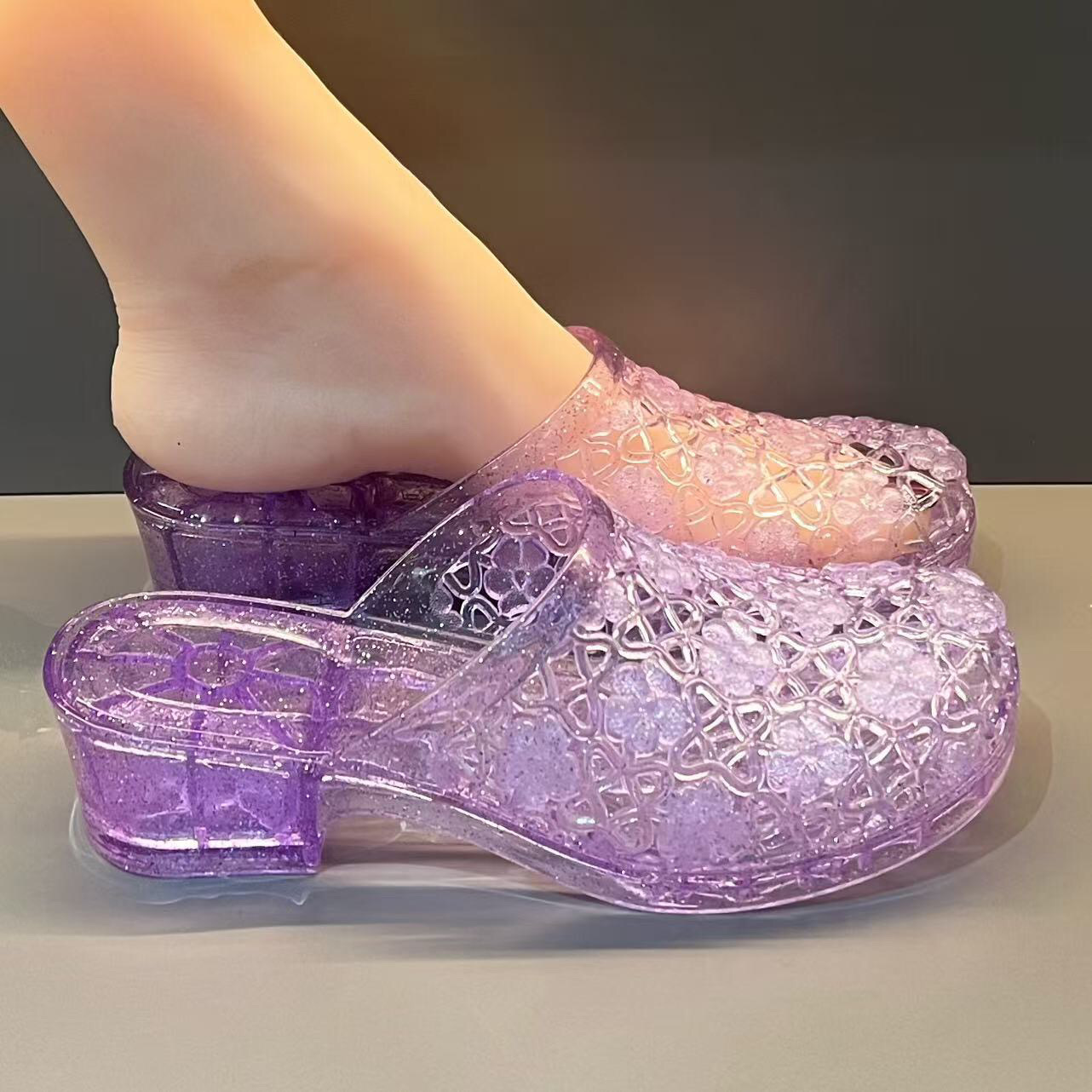 New Sparkling Cut-outs Sandals - Jelly Sandal Women 评论和价格