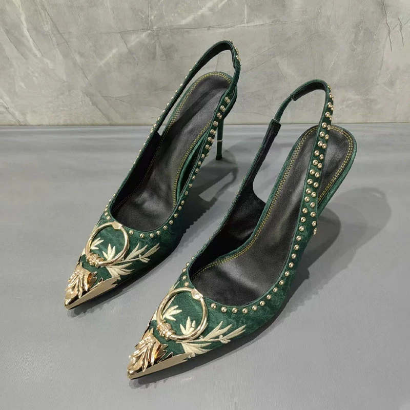 Dark Green Embroidered Pointed - Gladiator Sandal Women 评论和价格