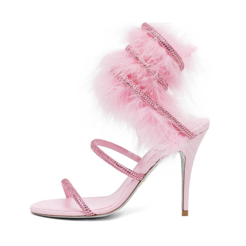 Pink fur ankle warp crystal hi - Gladiator Sandal Women 评论和价格