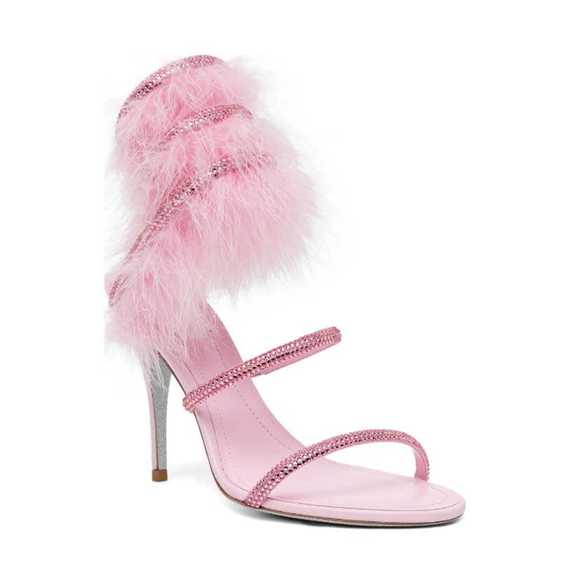 Pink fur ankle warp crystal hi - Gladiator Sandal Women 评论和价格